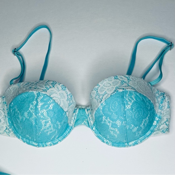 ๐Betsey Johnson Bikini Size Medium Turquoise and White Lace - Picture 8 of 13